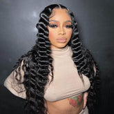 Bouncy Natural Black Deep Wave Lace Frontal Wig 200% Density